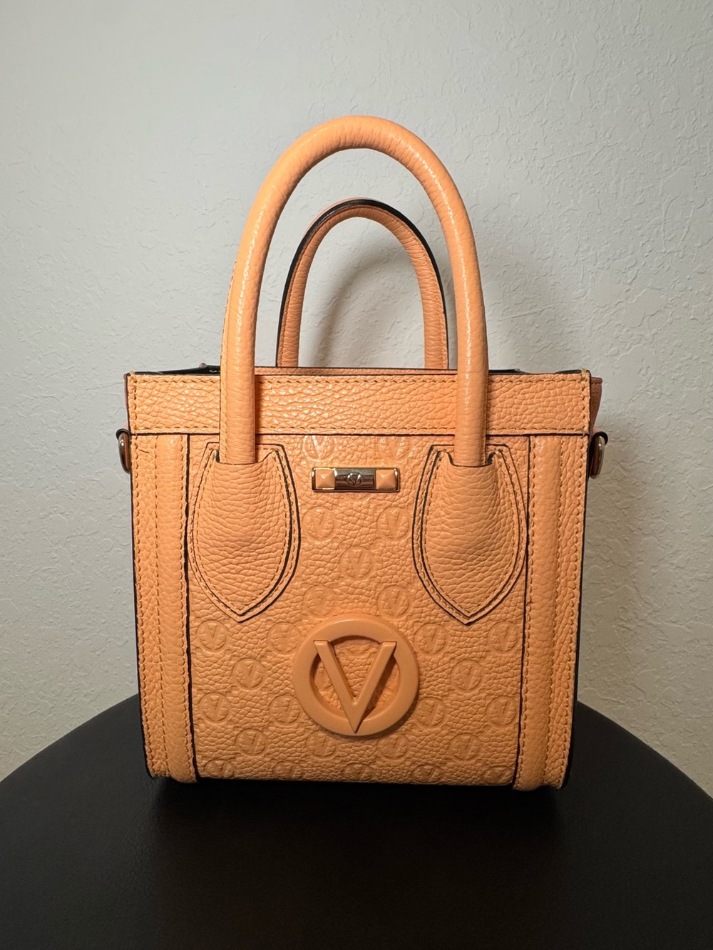 Valentino Mini Peach Embossed Leather Handbag - Picture 2 of 7